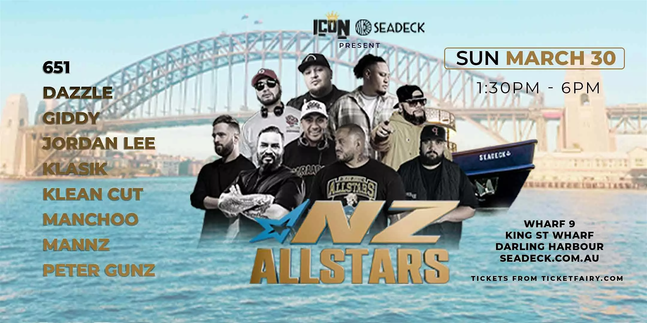 NZ ALLSTARS TAKEOVER BOAT PARTY – SEADECK SYDNEY - Sunday 30th March